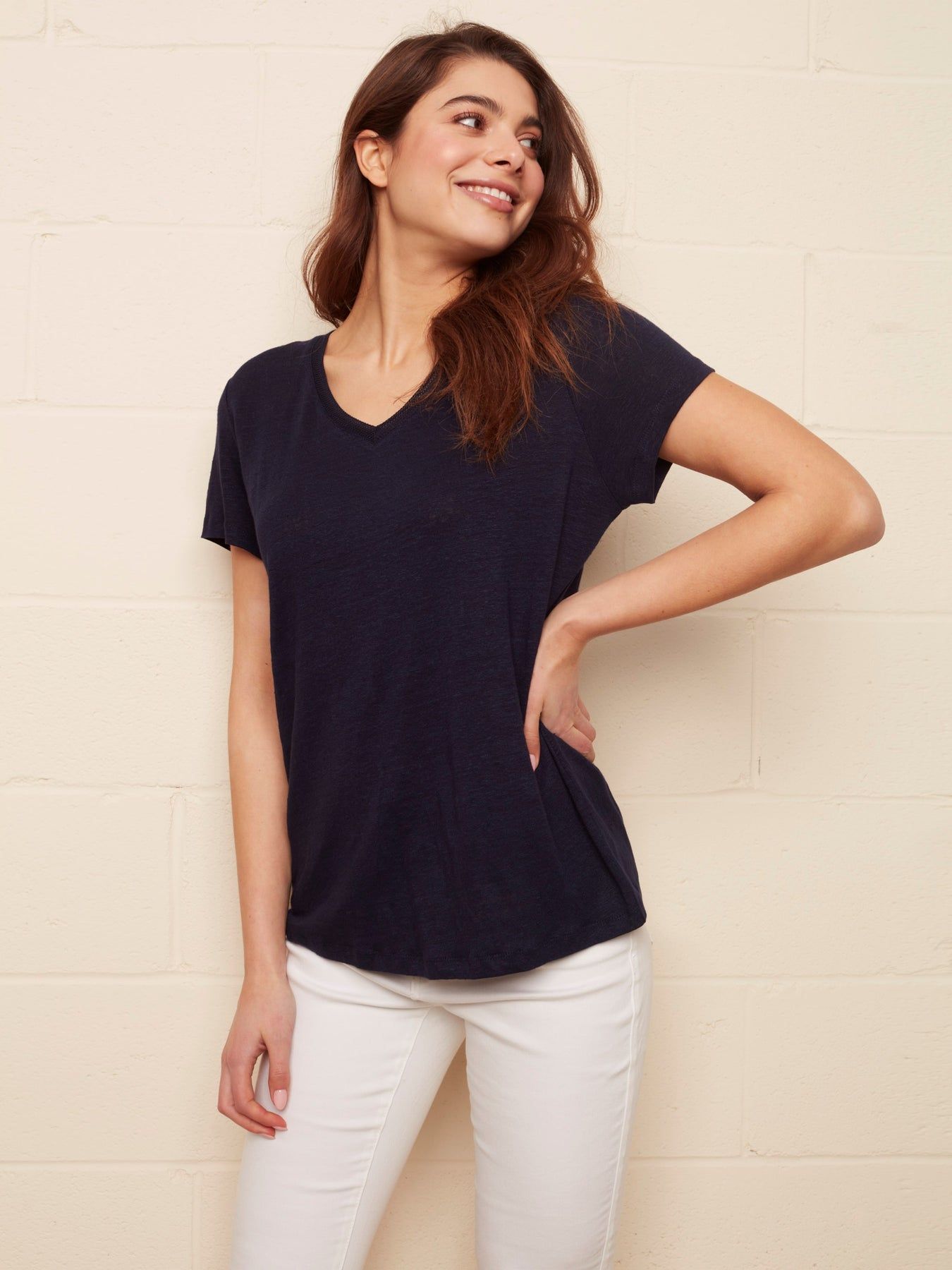 LINEN V-NECK T-SHIRT sold by Nica