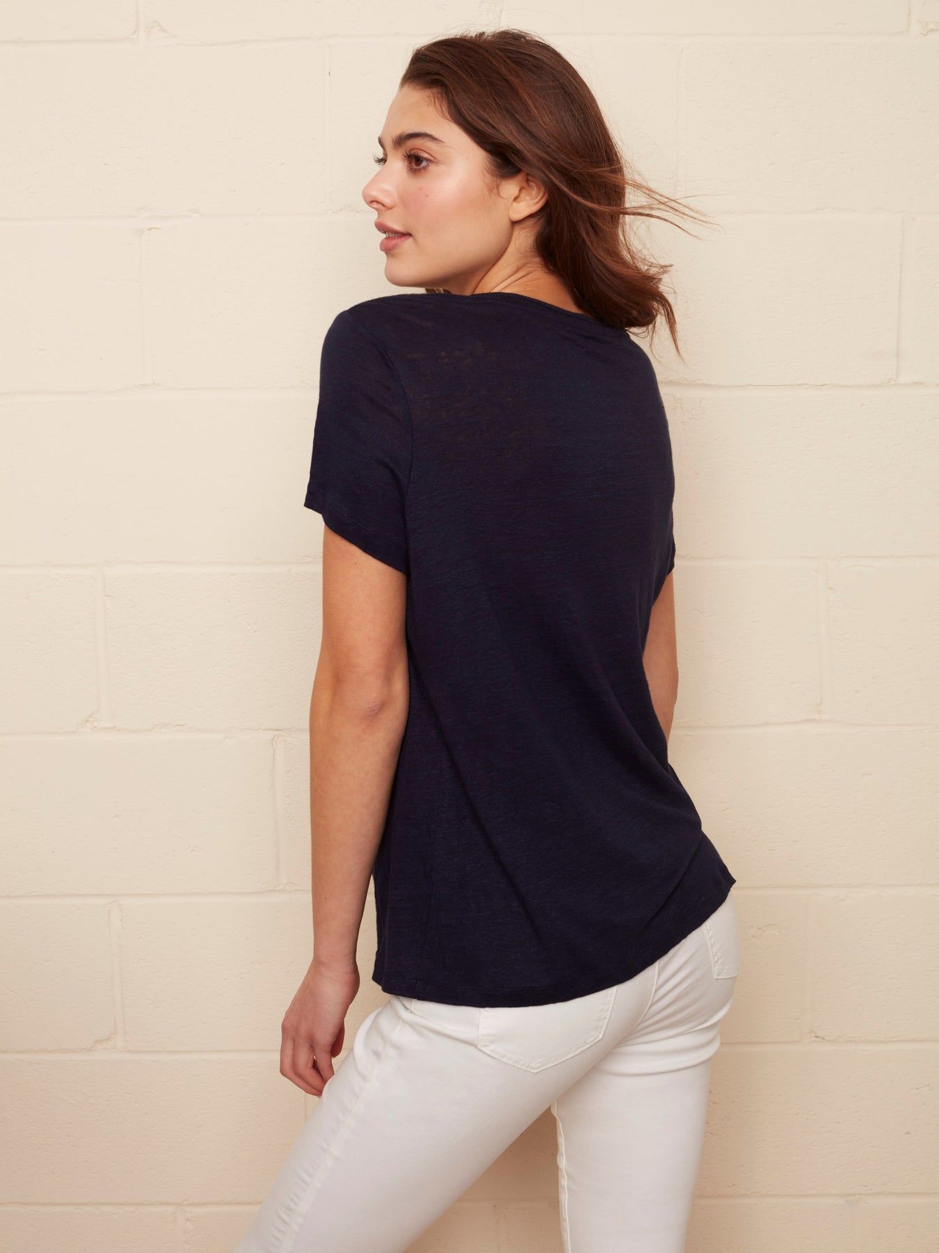 LINEN V-NECK T-SHIRT sold by Nica product image thumbnail 3