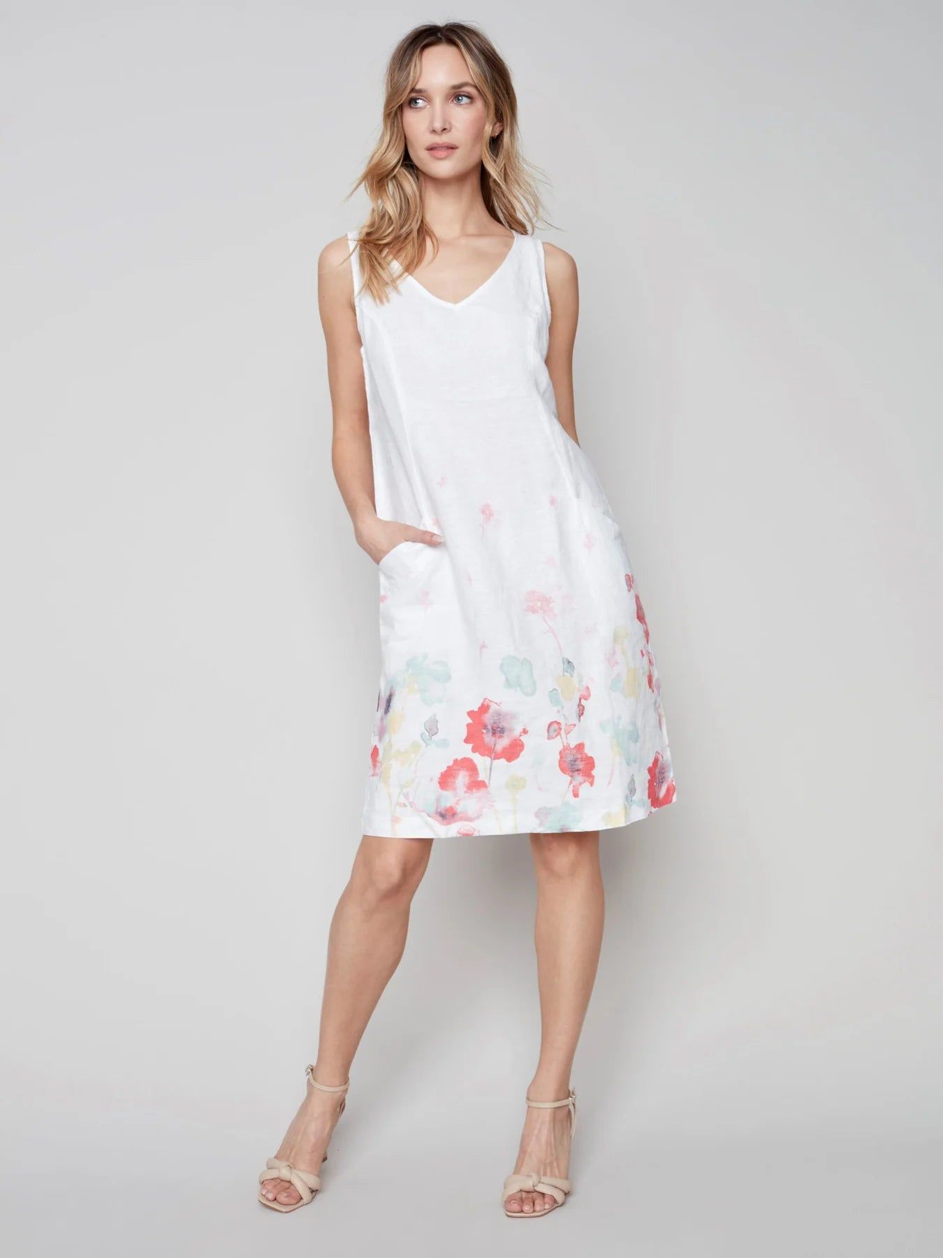 FLORAL PRINTED LINEN DRESS sold by Nica