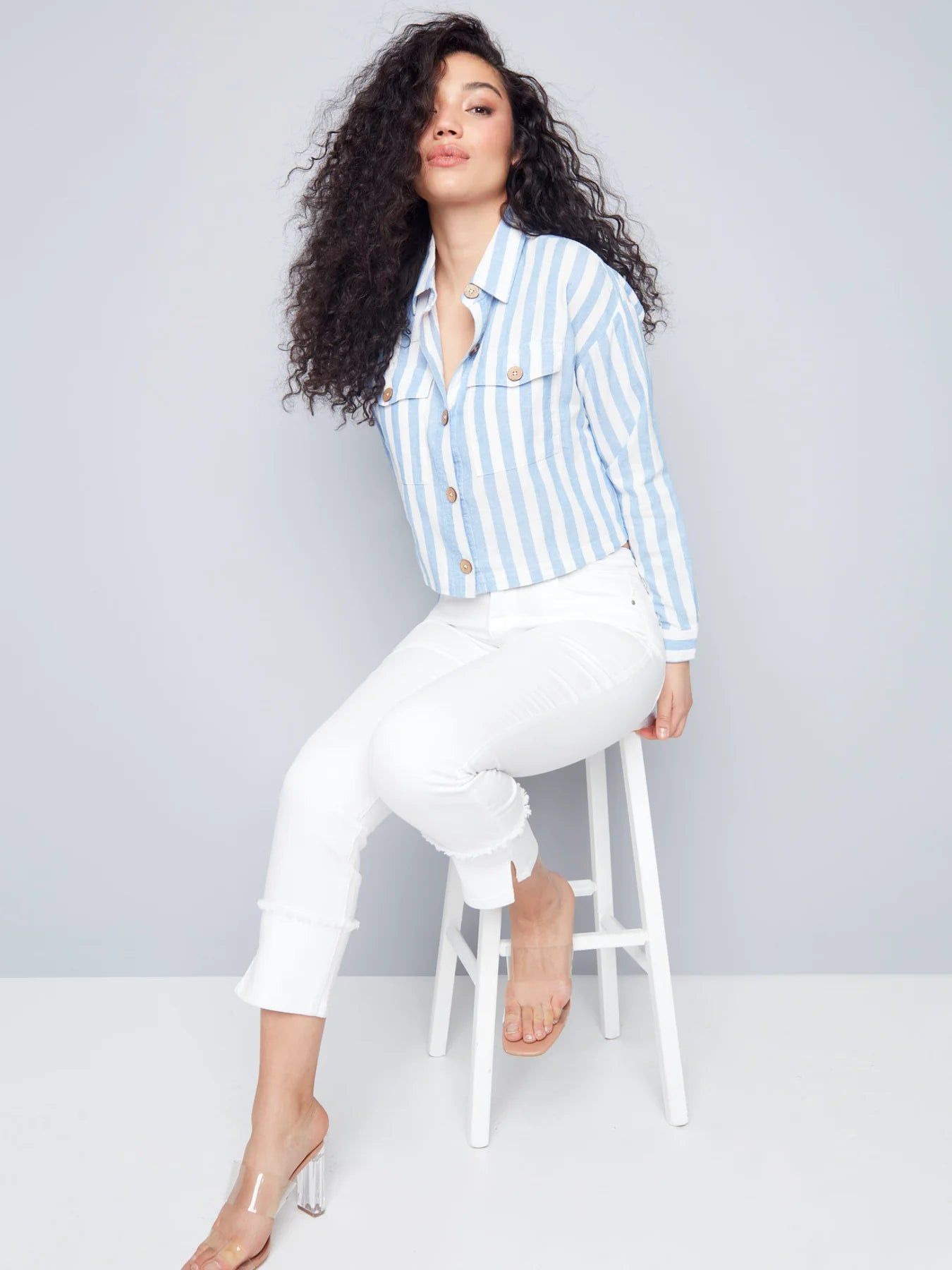 FRAYED CUFF TWILL JEANS sold by Nica