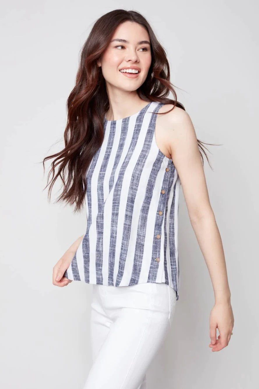 STRIPE LINEN TOP WITH SIDE BUTTONS sold by Nica product image thumbnail 7
