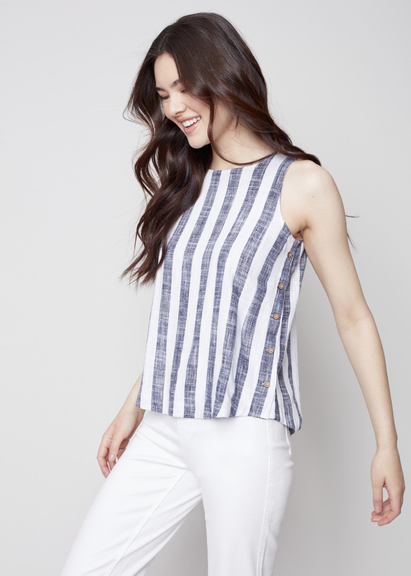 STRIPE LINEN TOP WITH SIDE BUTTONS sold by Nica product image thumbnail 2