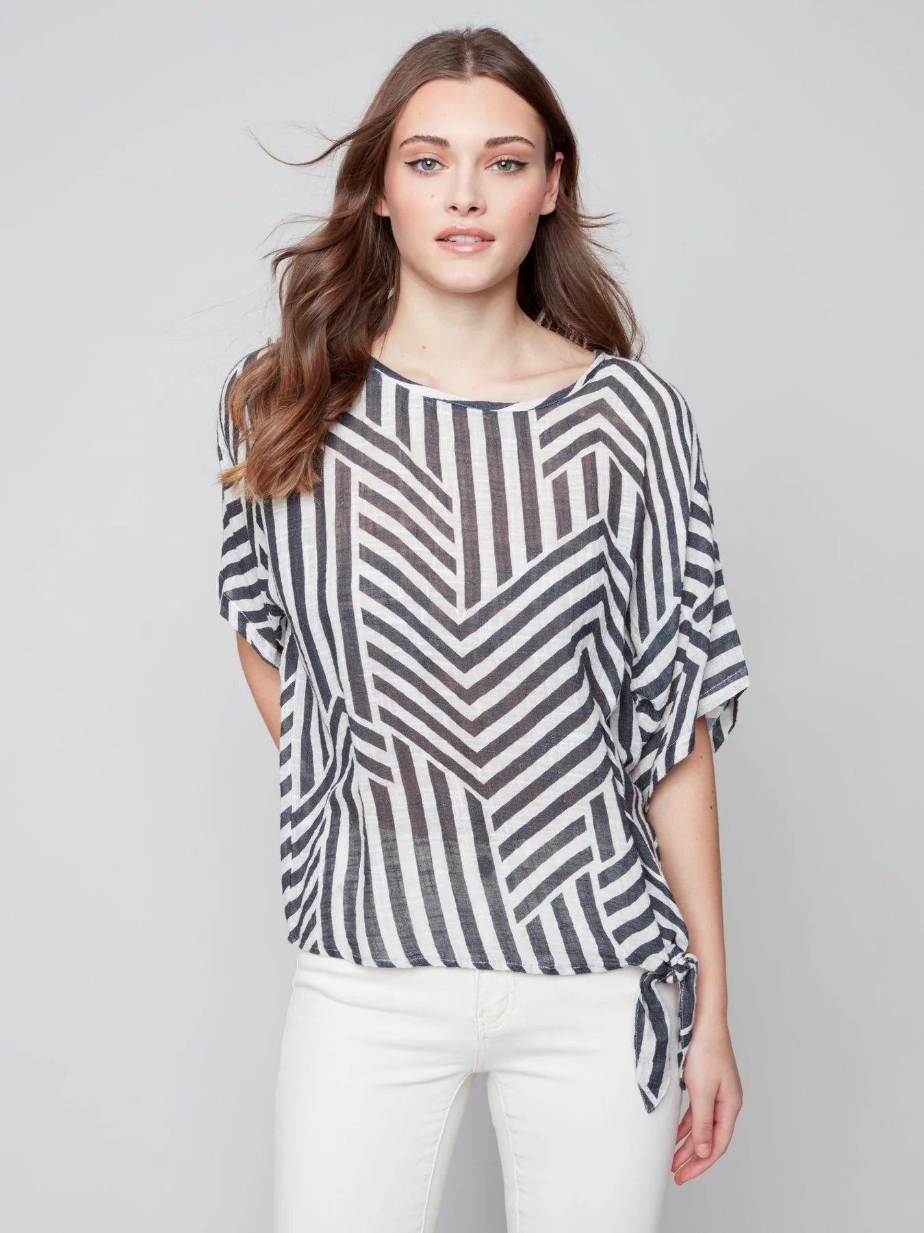 PRINTED COTTON BLOUSE WITH SIDE TIE sold by Nica product image thumbnail 4