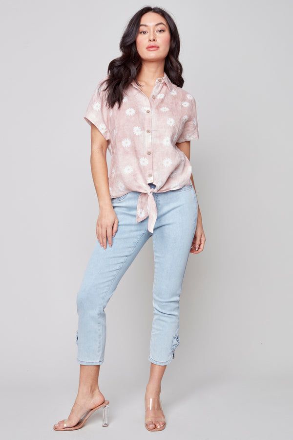 DAISY PRINT LINEN FRONT TIE TOP sold by Nica product image thumbnail 4