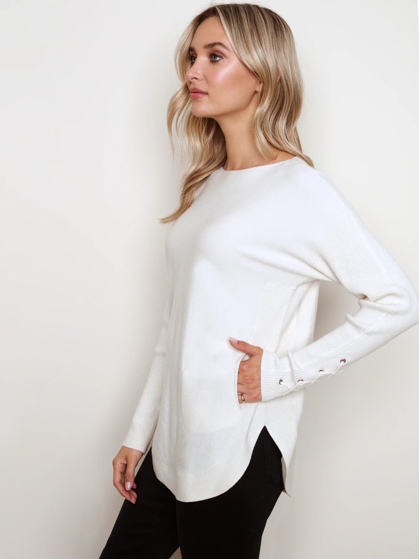 LACE-UP CUFF DETAIL SWEATER sold by Nica product image thumbnail 3