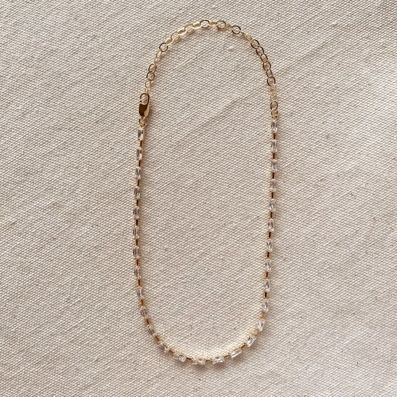 18k Gold Filled Sideways Clear Cubic Zircon Baguette Choker sold by Nica