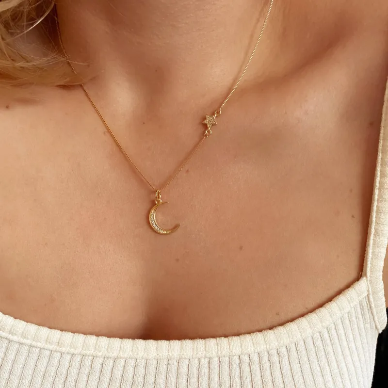 Moon and Star Necklace 18k Gold Filled sold by Nica