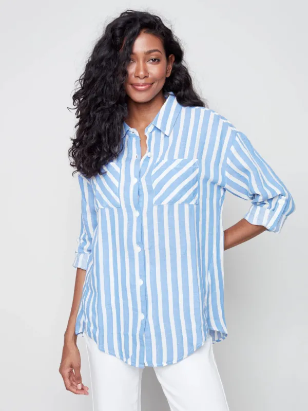 STRIPED BUTTON UP SHIRT sold by Nica