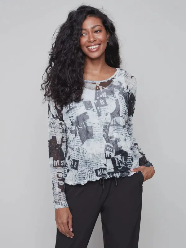 PRINTED CRINKLE MESH TOP sold by Nica