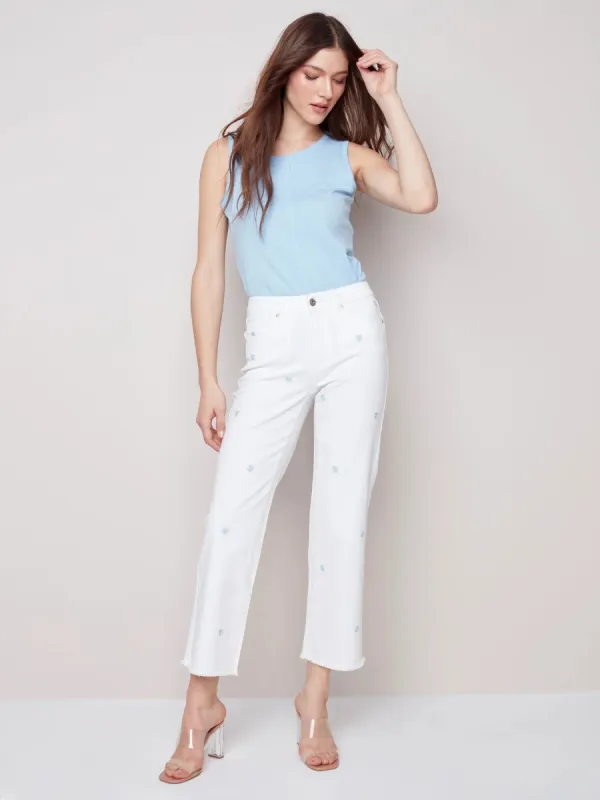 EMBROIDERED WIDE LEG DAISY JEANS sold by Nica