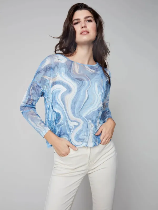 PRINTED CRINKLE MESH TOP sold by Nica