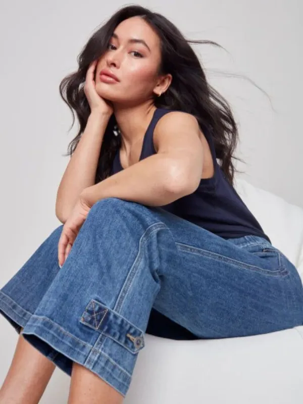 CROPPED TWILL PANTS WITH TAB HEM sold by Nica