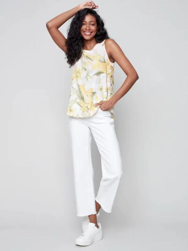 PRINTED LINEN BLOUSE WITH SIDE BUTTONS sold by Nica