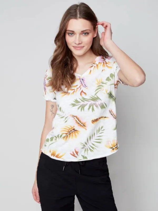 PRINTED COTTON V-NECK SHIRT sold by Nica