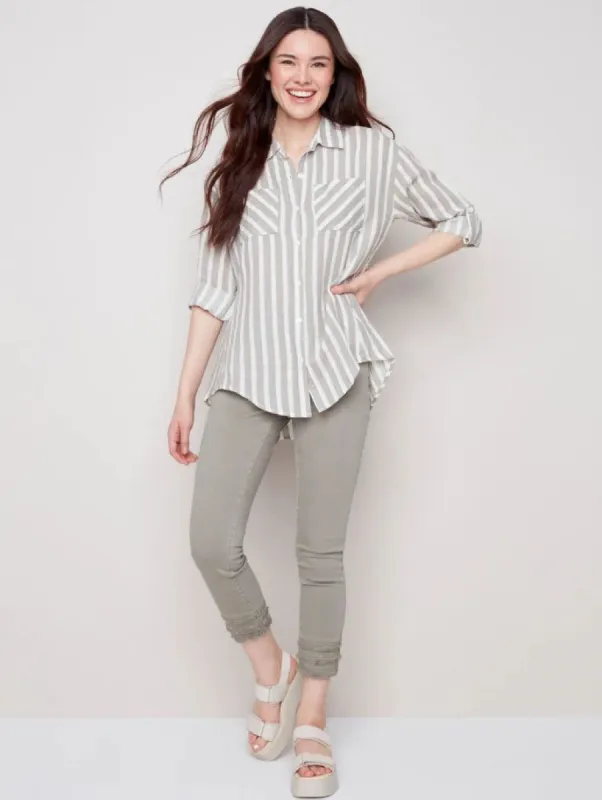 STRIPED BUTTON UP SHIRT sold by Nica