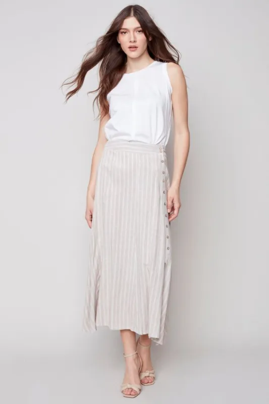 STRIPED SKIRT WITH SIDE BUTTONS sold by Nica