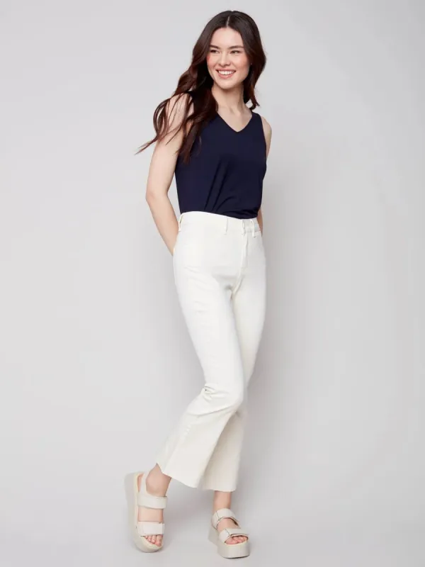 BOOTCUT TWILL PANTS WITH RAW HEM sold by Nica