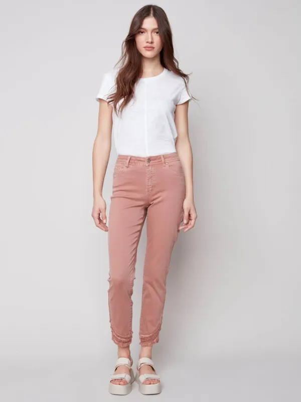 FRAYED HEM DENIM PANTS sold by Nica