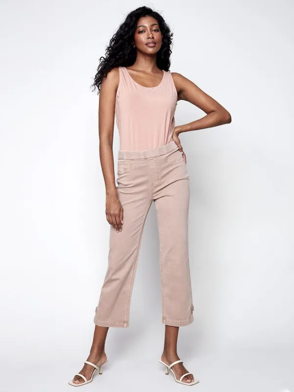 CROPPED TWILL PANTS WITH TAB HEM sold by Nica