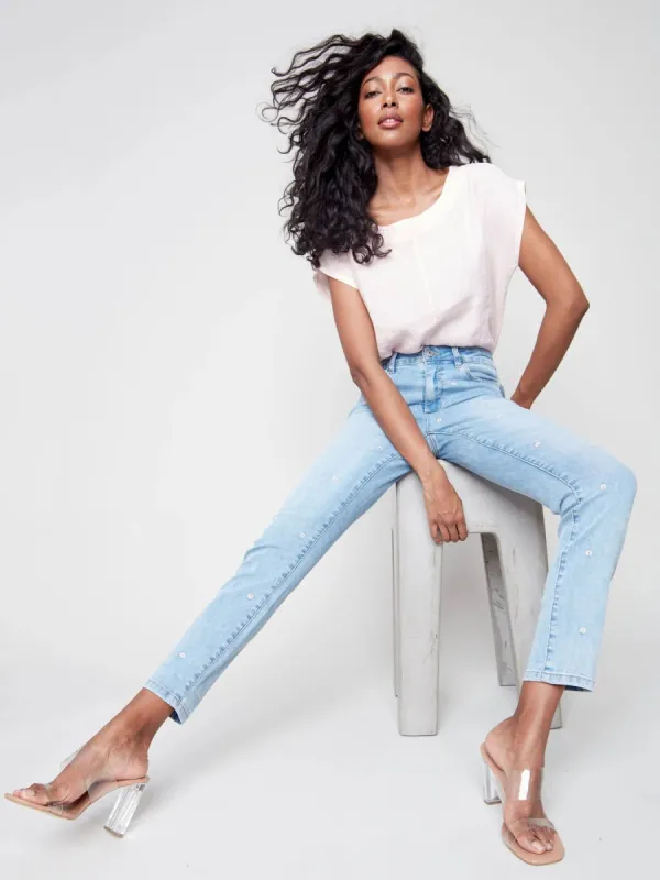 EMBROIDERED DAISY JEANS sold by Nica