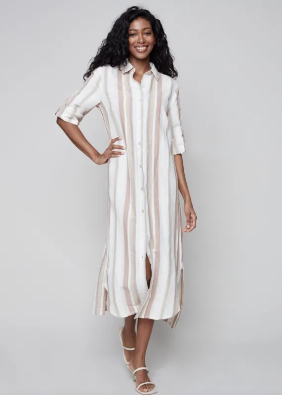 STRIPED LONG LINEN DUSTER DRESS sold by Nica