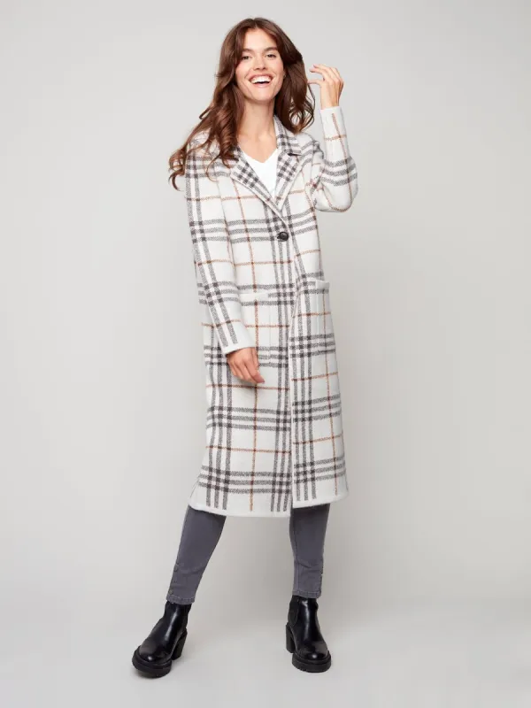 PLAID KNIT DUSTER JACKET sold by Nica
