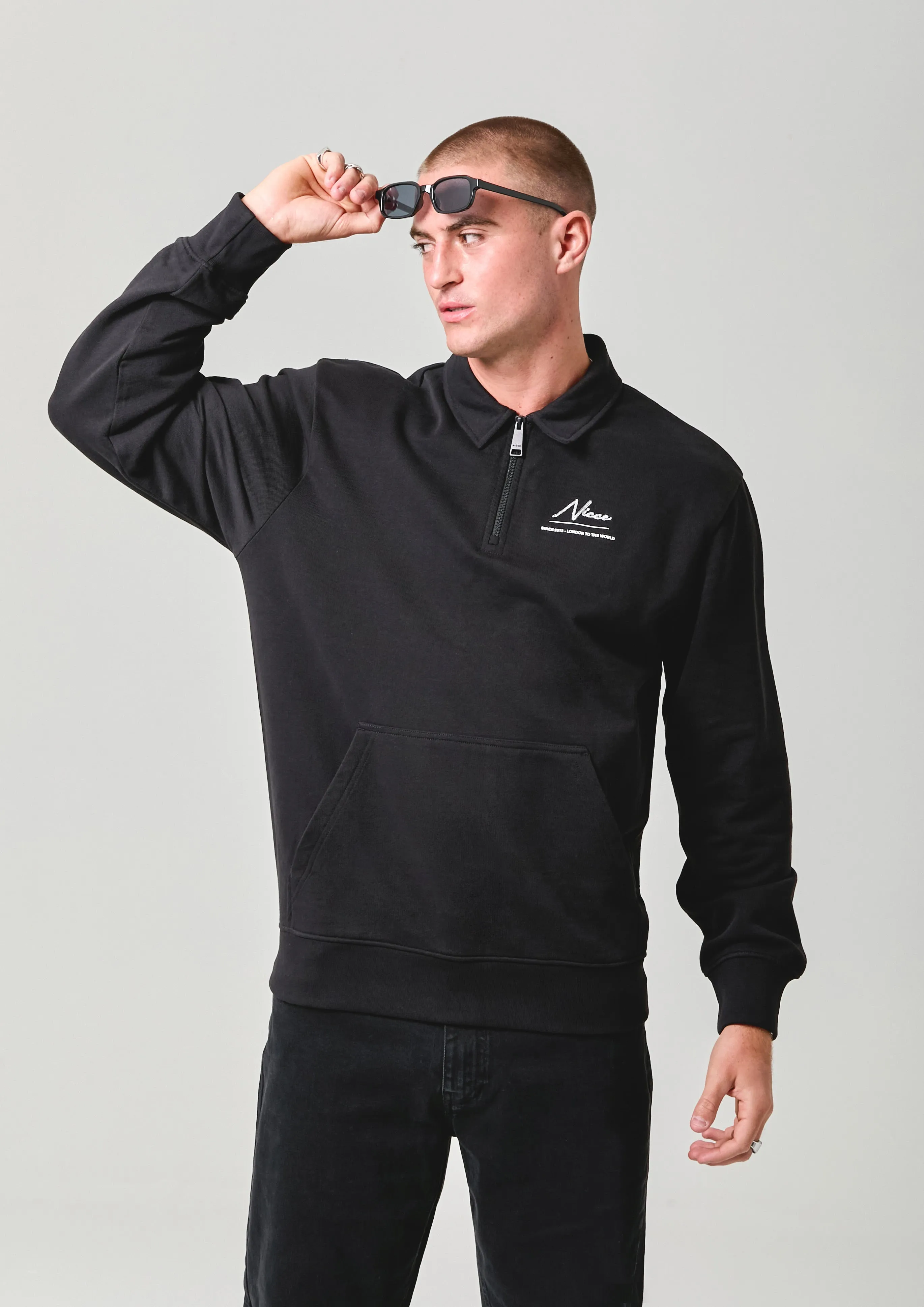 NICCE Mens Exalt 1/4 Zip Sweat | Black sold by Nicce