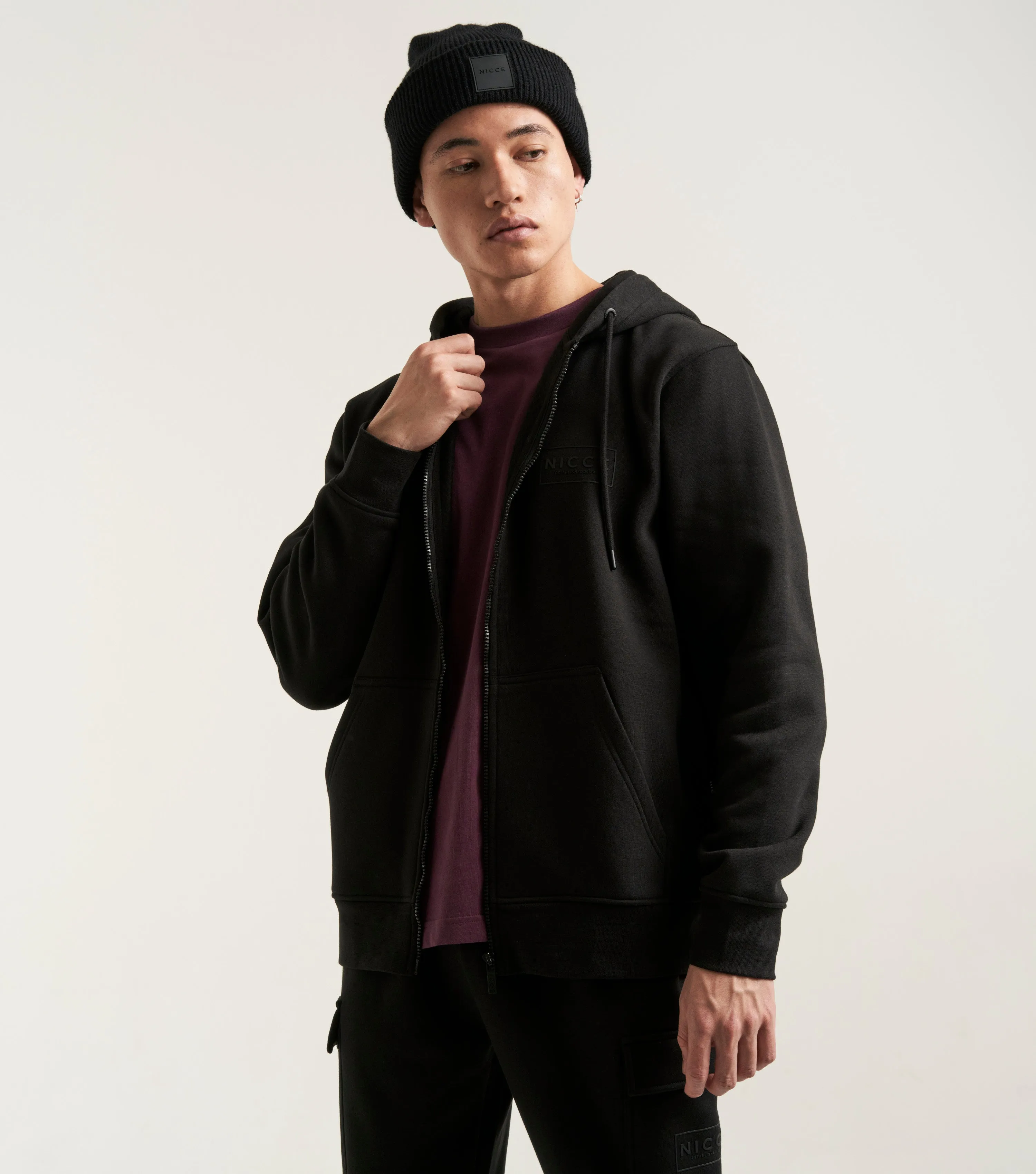 NICCE Mens Est.13 Cargo Joggers & Zip Through Hoodie Tracksuit Set | Black sold by Nicce