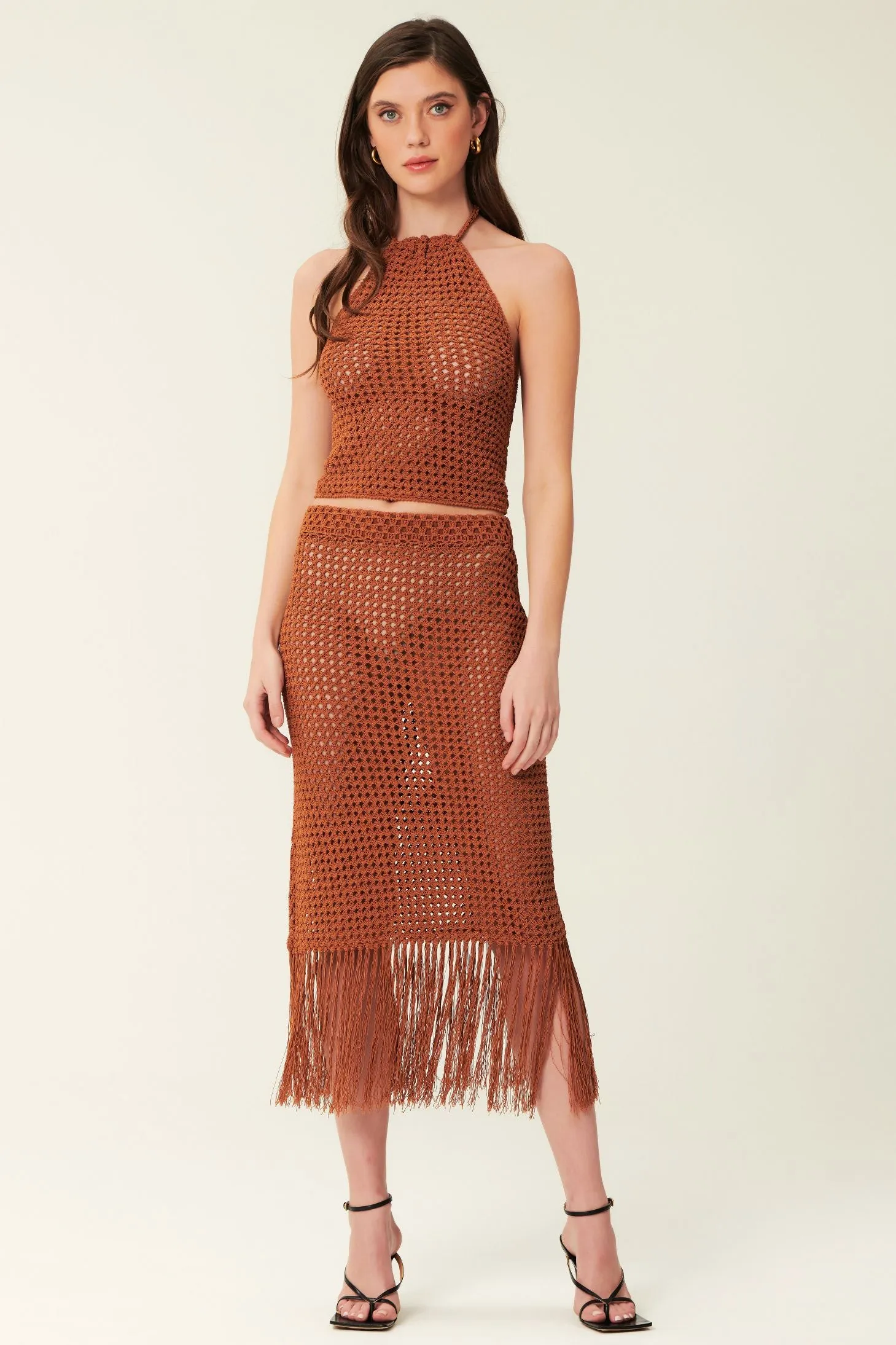 Helen Crochet Fringe Skirt - Russet sold by NICHOLAS