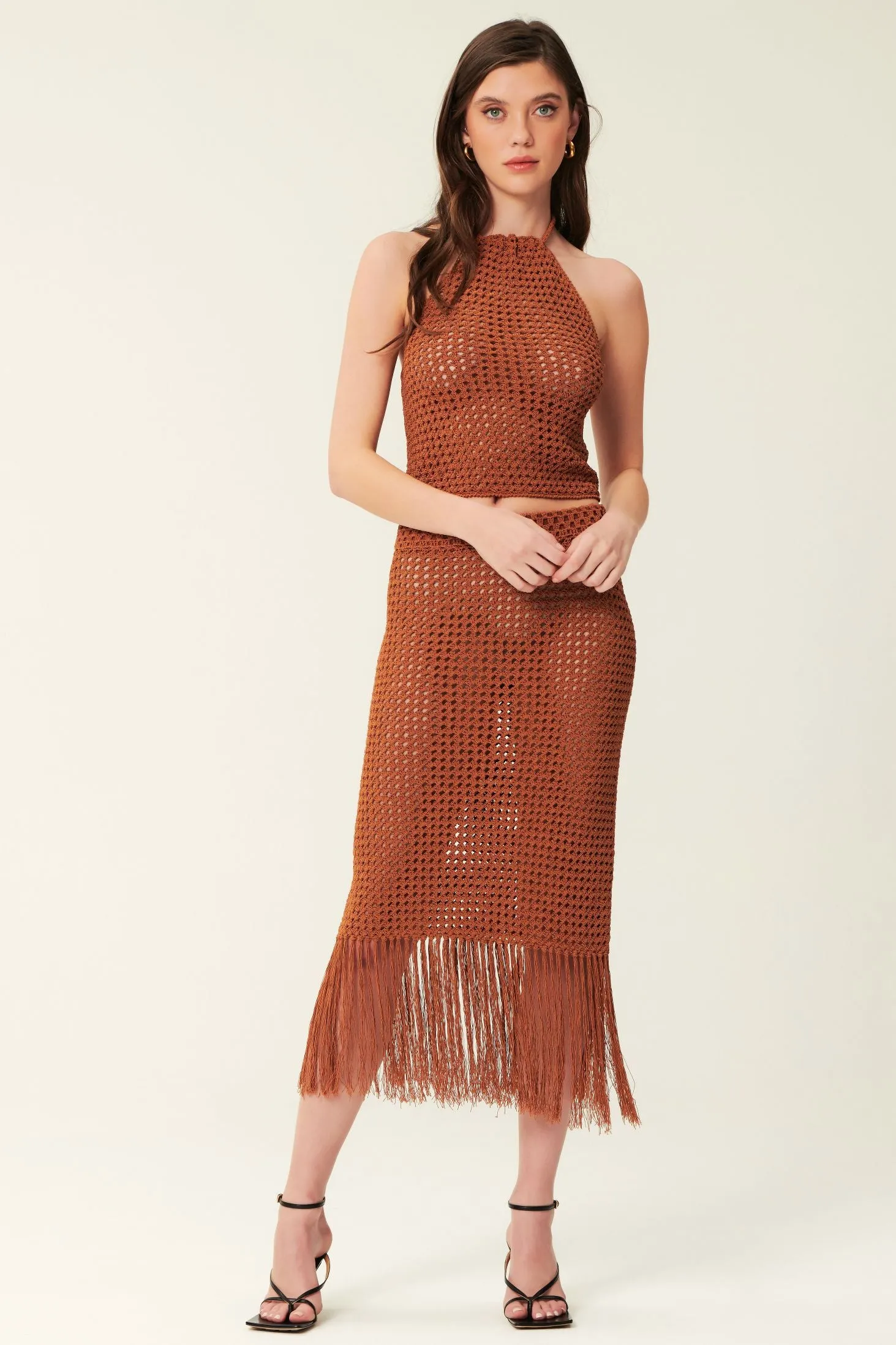 Helen Crochet Fringe Skirt - Russet sold by NICHOLAS product image thumbnail 2