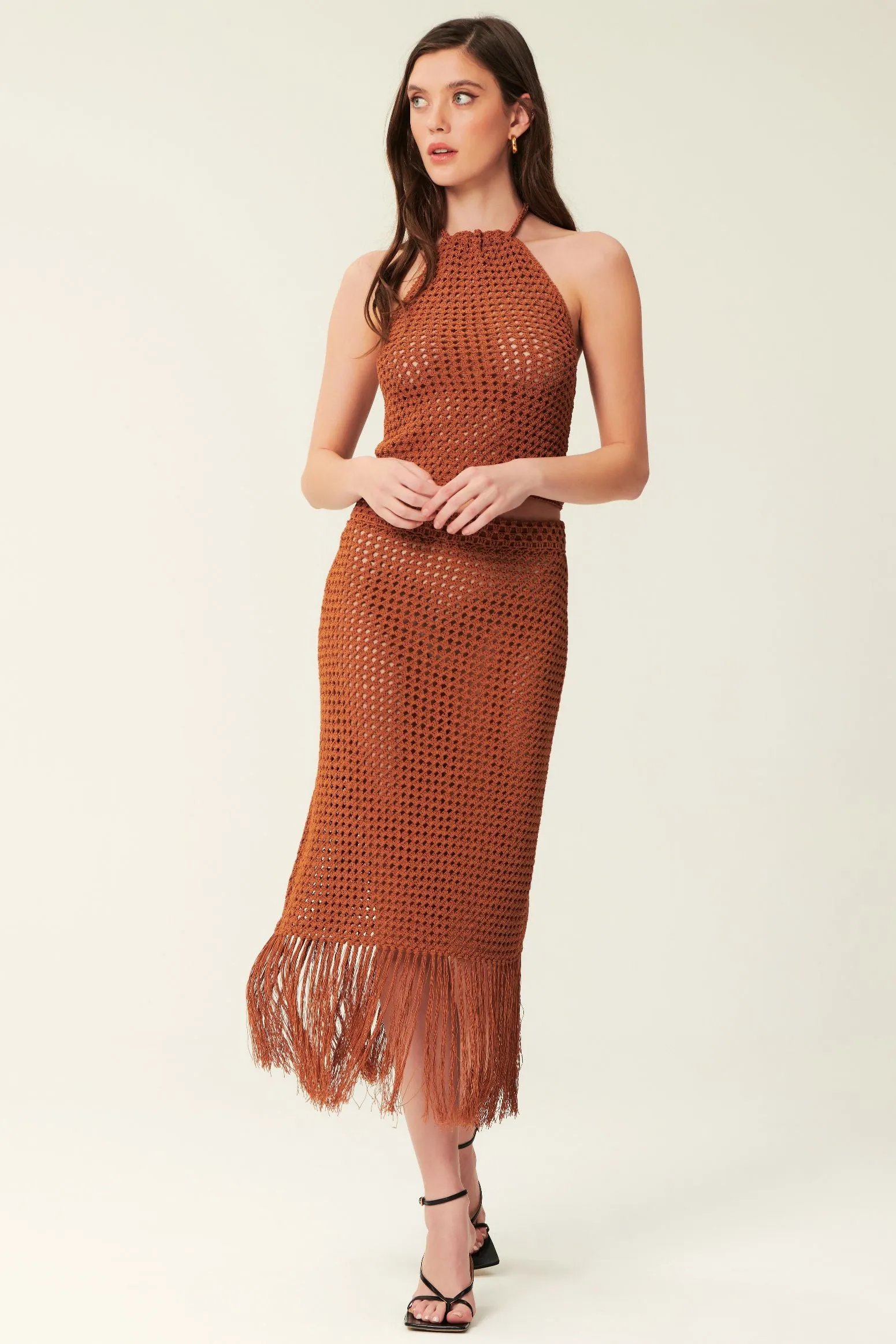 Helen Crochet Fringe Skirt - Russet sold by NICHOLAS product image thumbnail 3