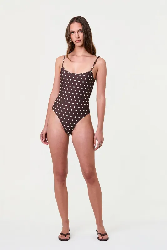 DIONE ONE PIECE SUIT - ESPRESSO IVORY POLKA DOT made by NICHOLAS