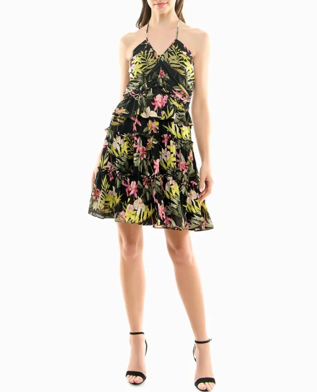 PRESLEY CHIFFON TIERED HALTER DRESS sold by Nicole Miller