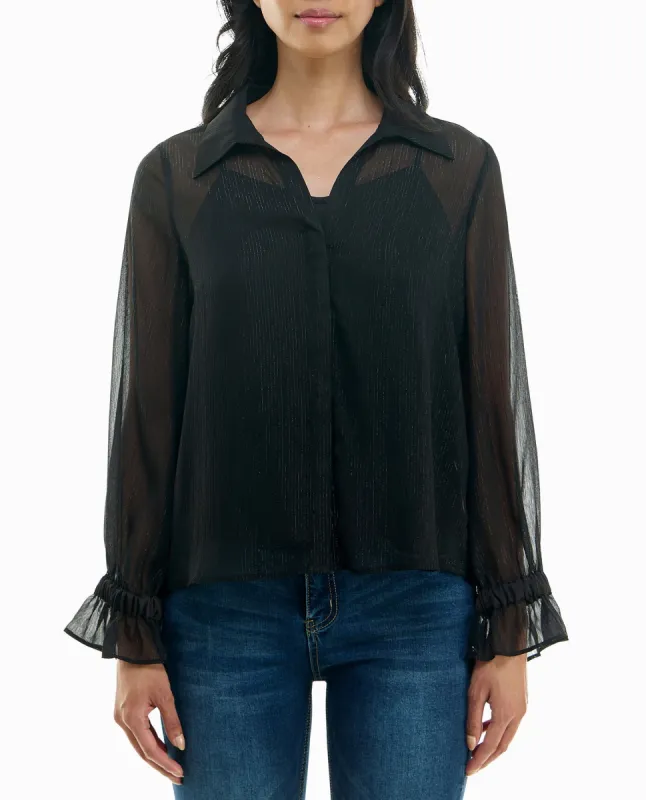 MIA LUREX CHIFFON LONG SLEEVE BLOUSE WITH CAMISOLE sold by Nicole Miller
