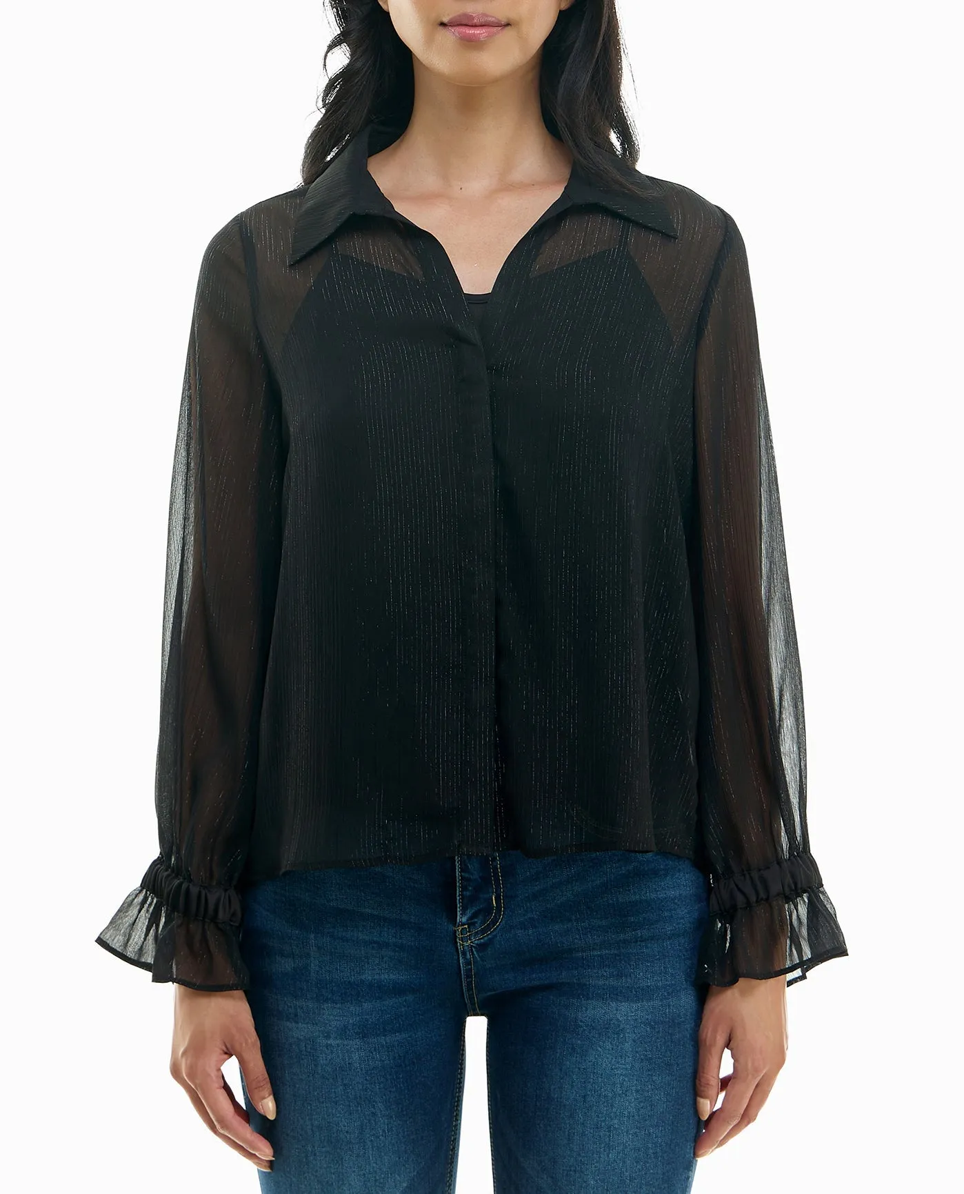 MIA LUREX CHIFFON LONG SLEEVE BLOUSE WITH CAMISOLE sold by Nicole Miller