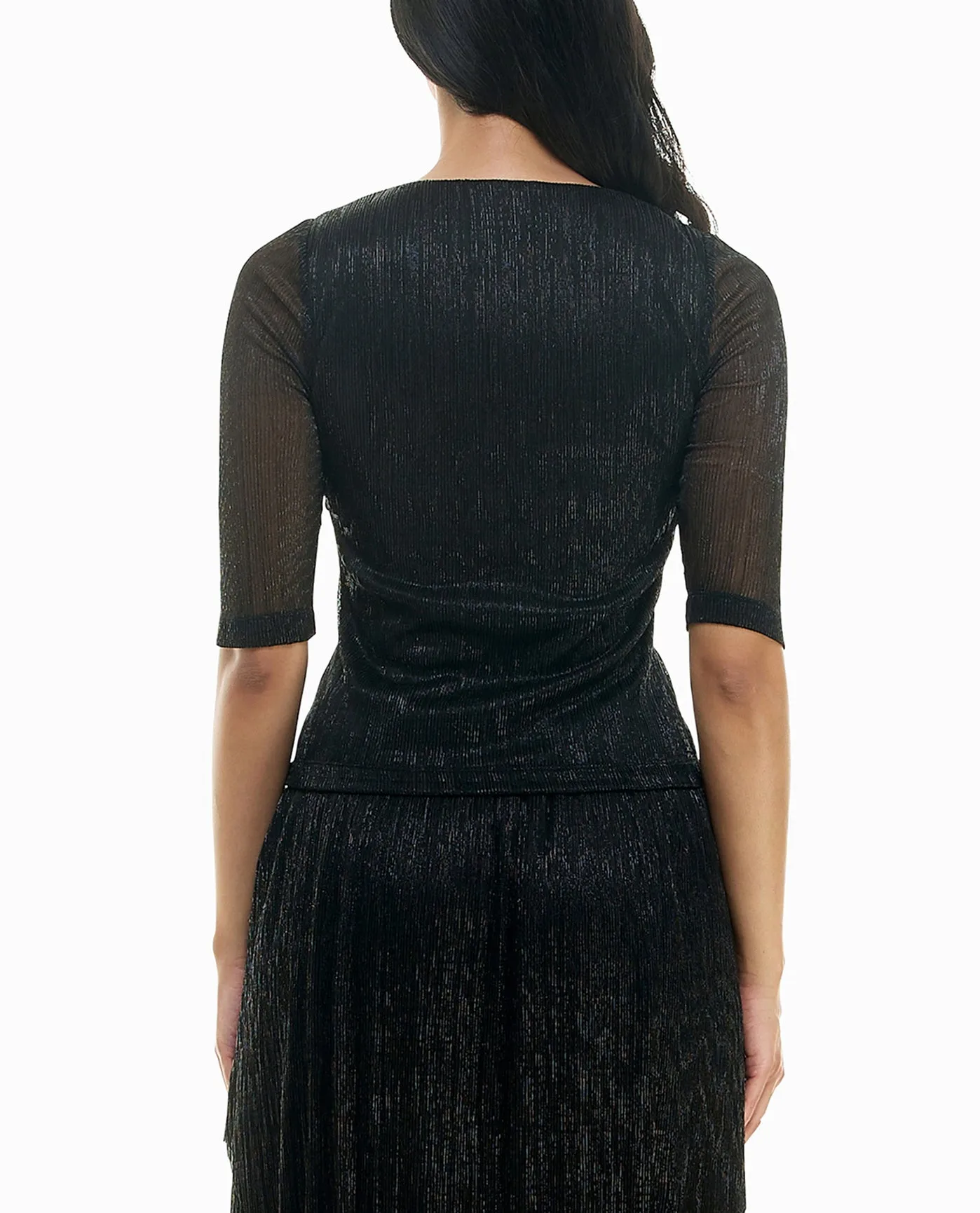 LARA KNIT LUREX SWEETHEART ELBOW SLEEVE TOP sold by Nicole Miller product image thumbnail 2