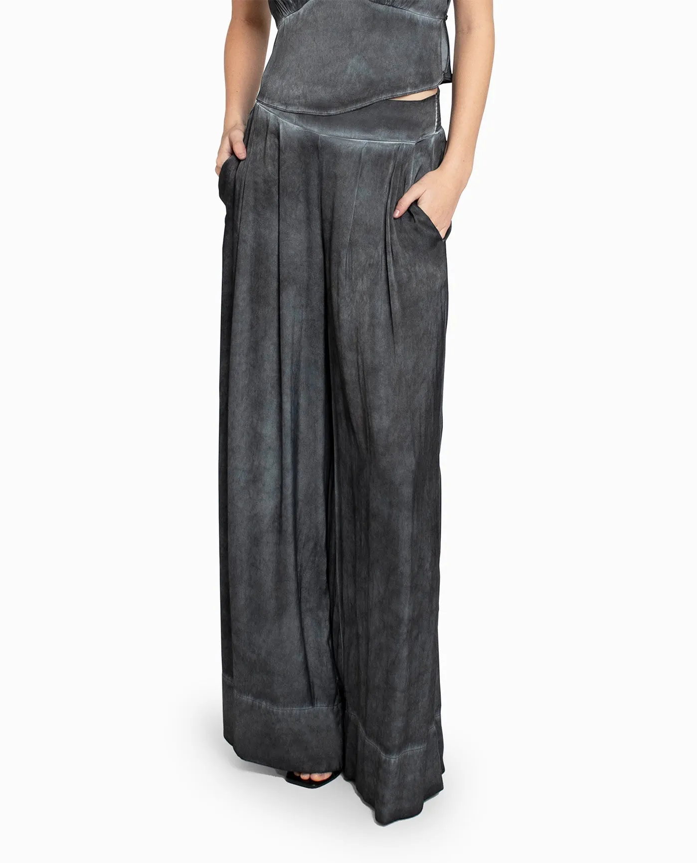 GARMENT DYED SILK WIDE LEG PANT sold by Nicole Miller product image thumbnail 3