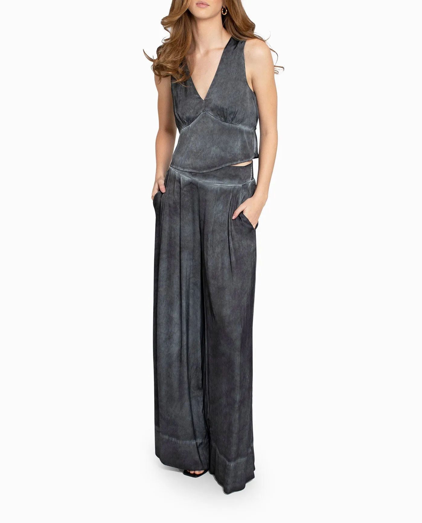 GARMENT DYED SILK WIDE LEG PANT sold by Nicole Miller
