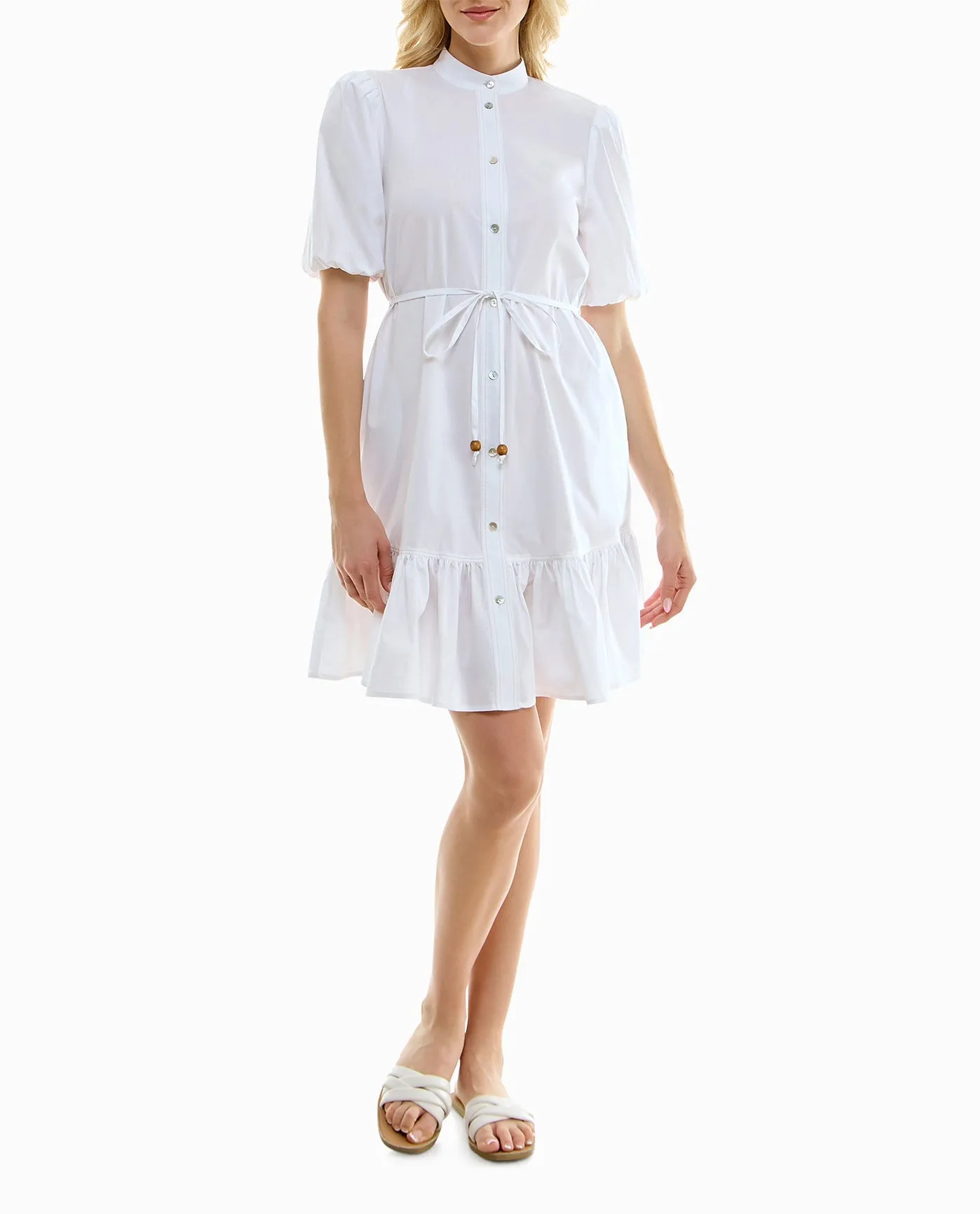 CRYSTAL STRETCH POPLIN HALF SLEEVE TIERED SHIRT DRESS sold by Nicole Miller