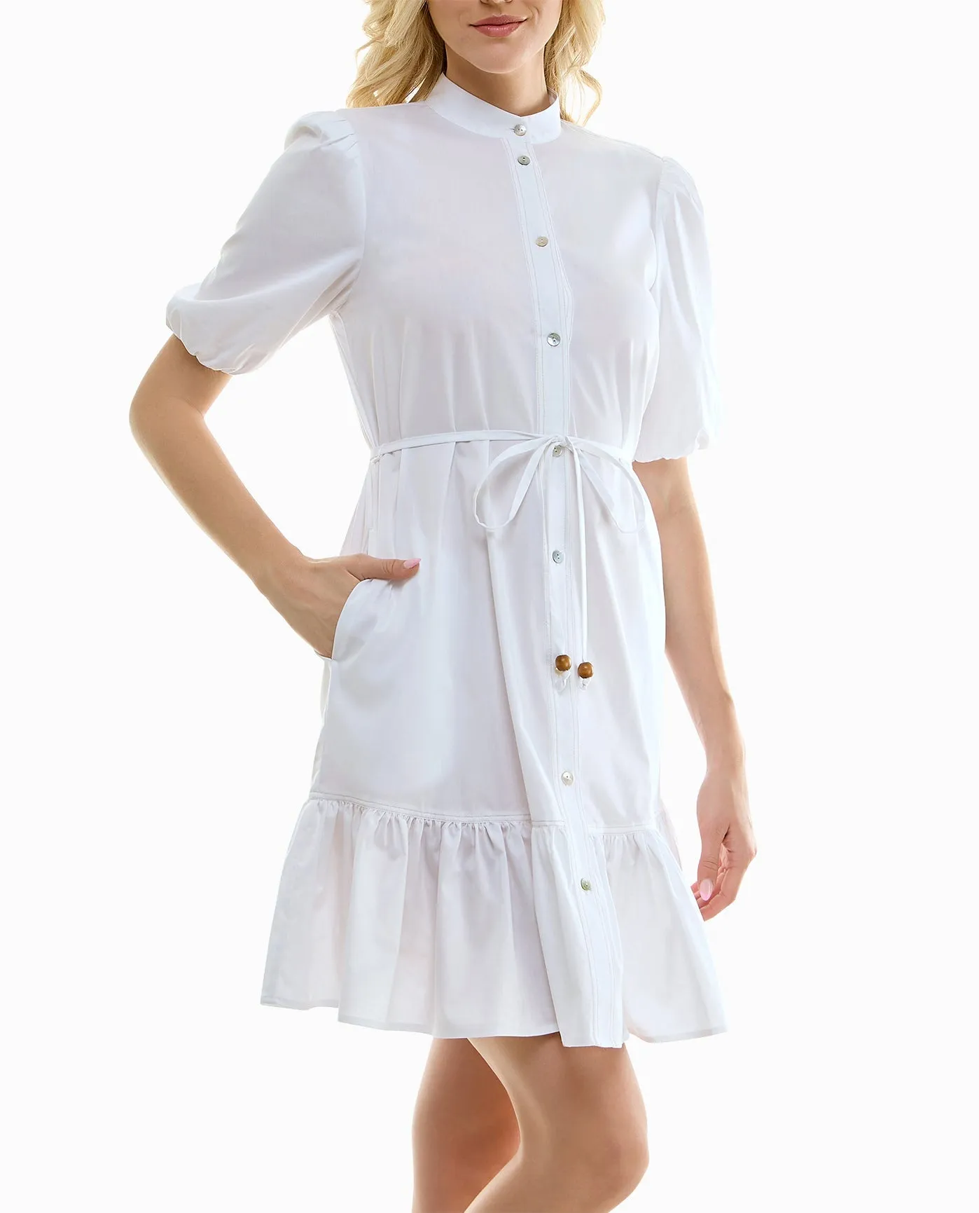 CRYSTAL STRETCH POPLIN HALF SLEEVE TIERED SHIRT DRESS sold by Nicole Miller product image thumbnail 3