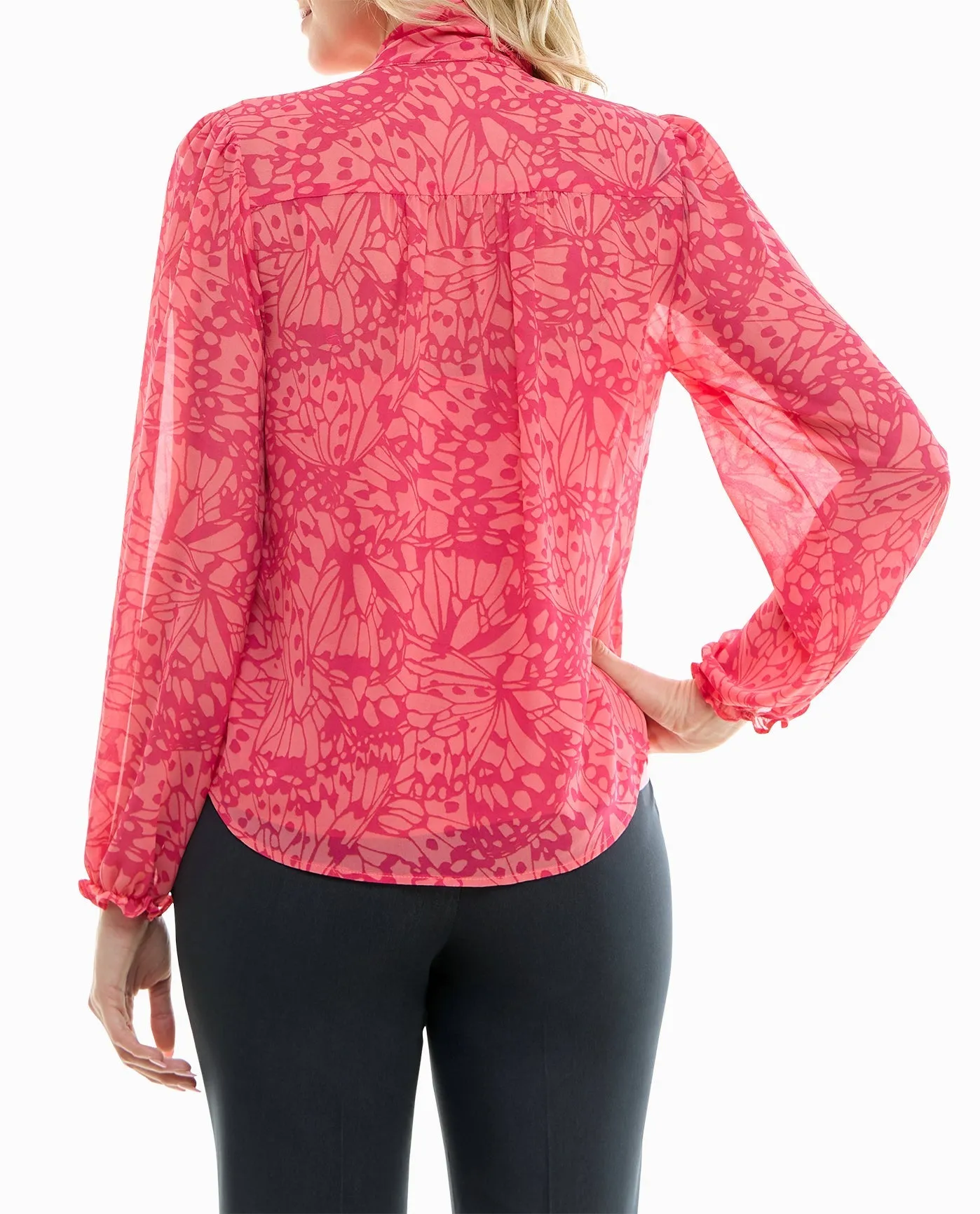 CARIA CHIFFON TIE FRONT LONG SLEEVE BLOUSE sold by Nicole Miller product image thumbnail 2