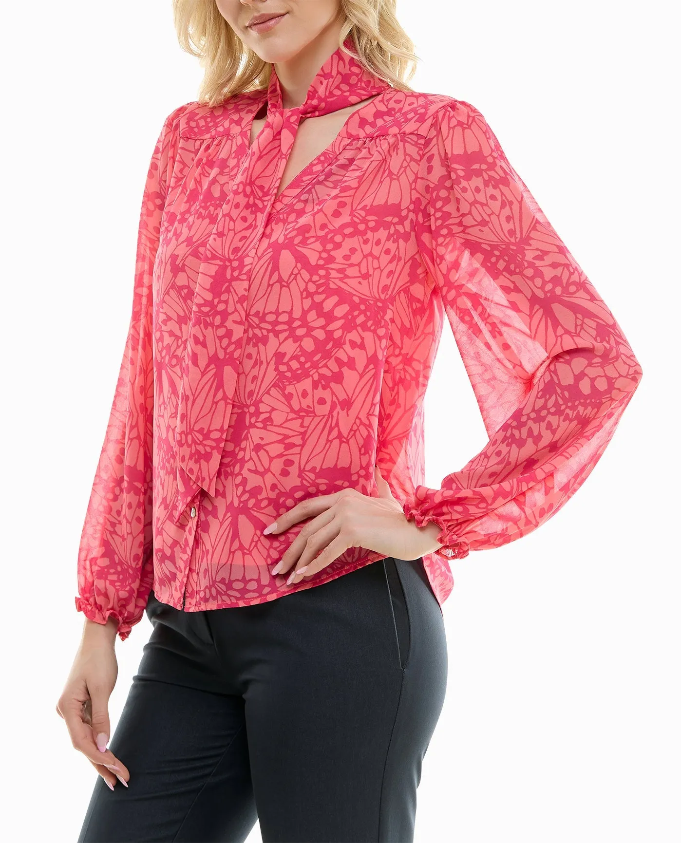 CARIA CHIFFON TIE FRONT LONG SLEEVE BLOUSE sold by Nicole Miller product image thumbnail 3