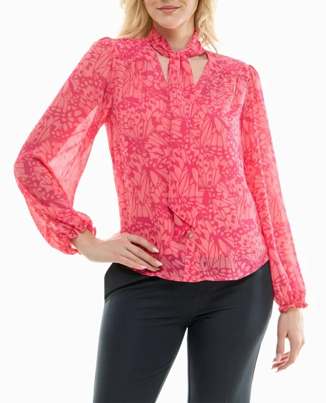CARIA CHIFFON TIE FRONT LONG SLEEVE BLOUSE sold by Nicole Miller