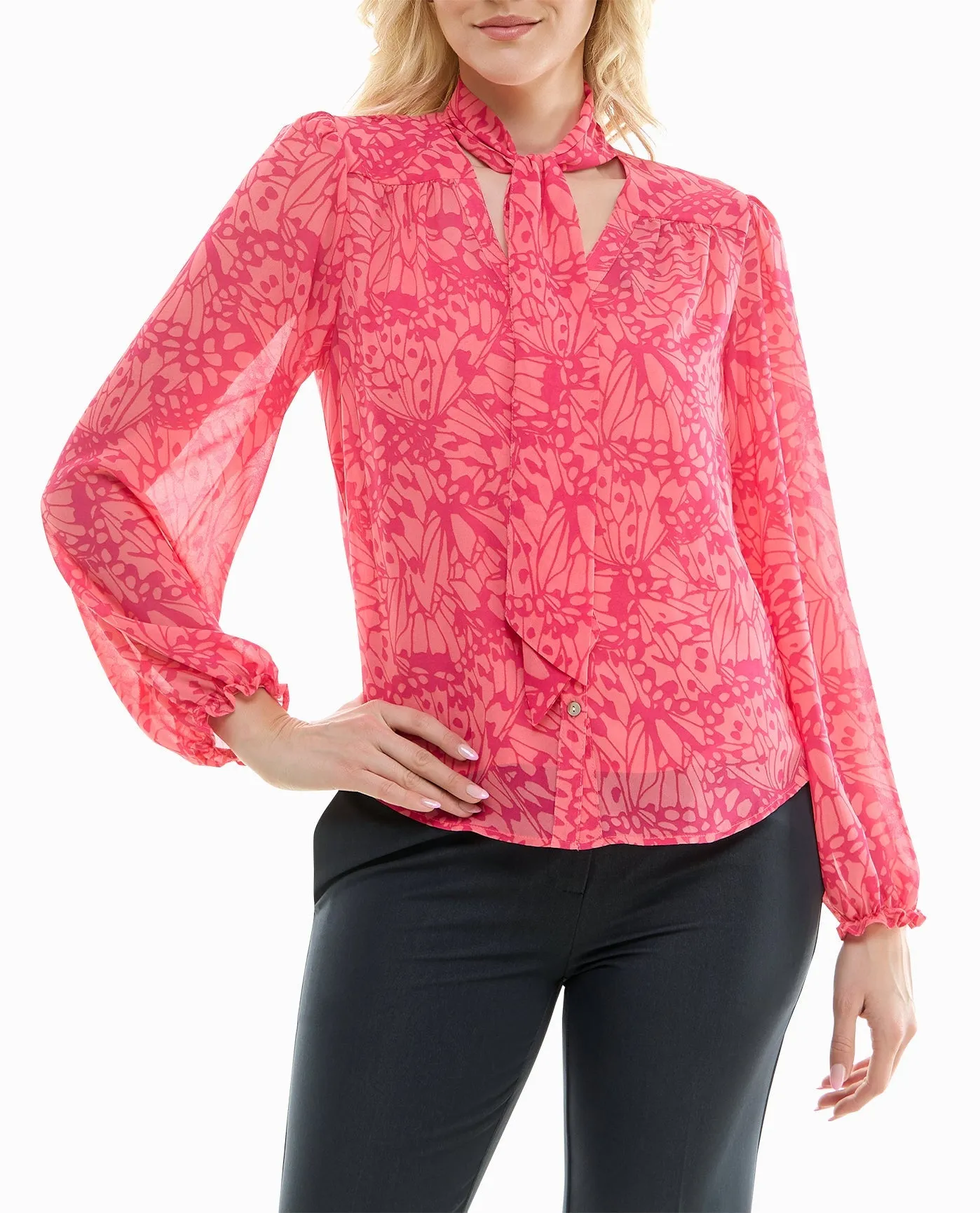CARIA CHIFFON TIE FRONT LONG SLEEVE BLOUSE sold by Nicole Miller