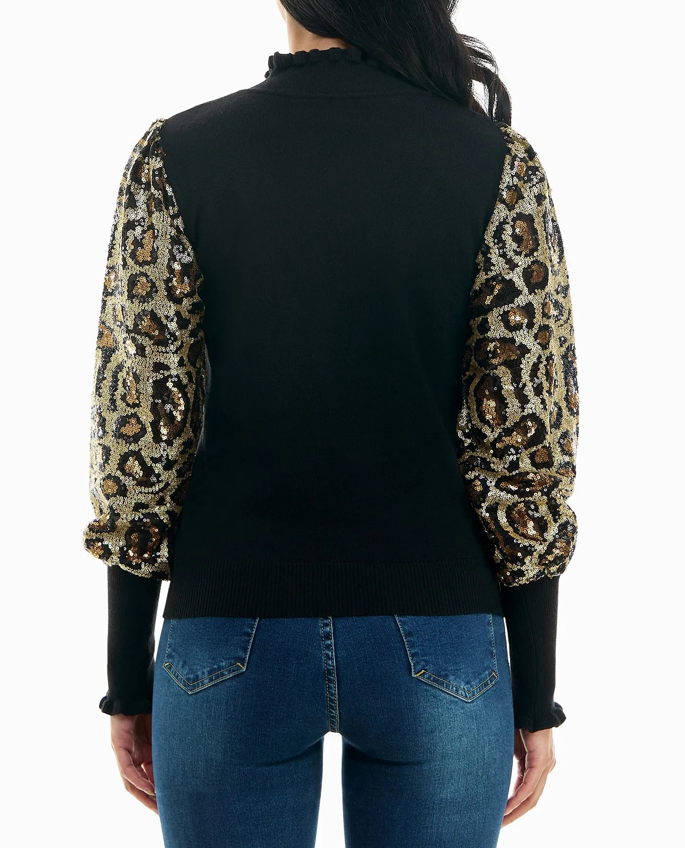 IZZY SEQUINS RUFFLE NECK LONG SLEEVE SWEATER sold by Nicole Miller product image thumbnail 4