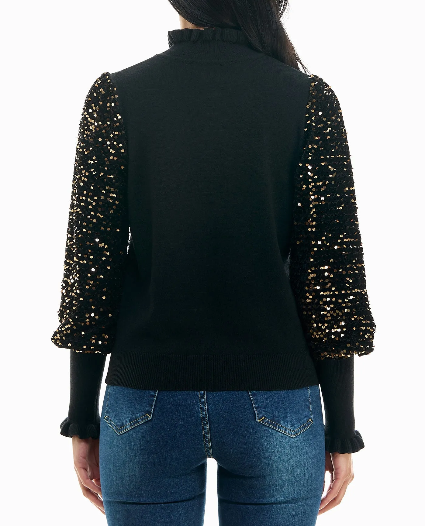 IZZY SEQUINS RUFFLE NECK LONG SLEEVE SWEATER sold by Nicole Miller product image thumbnail 2