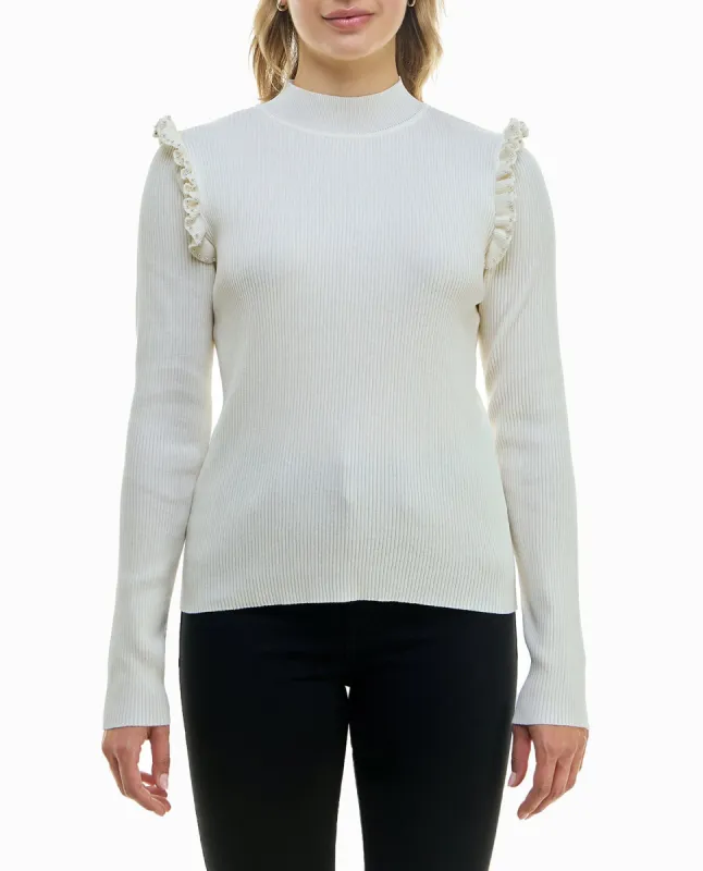 JOLIE SWEATER KNIT LONG SLEEVE RUFFLE TRIM SWEATER sold by Nicole Miller