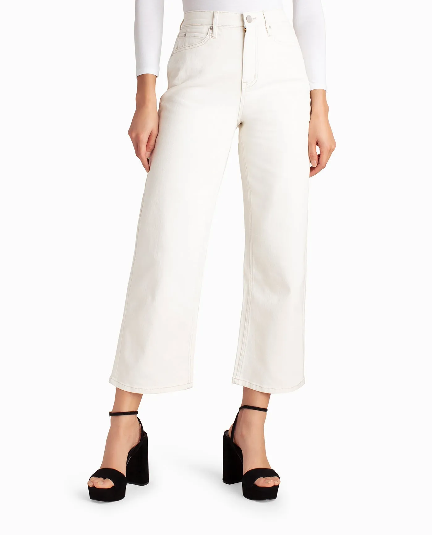 OAT MILK HIGH RISE WIDE LEG ANKLE JEAN sold by Nicole Miller