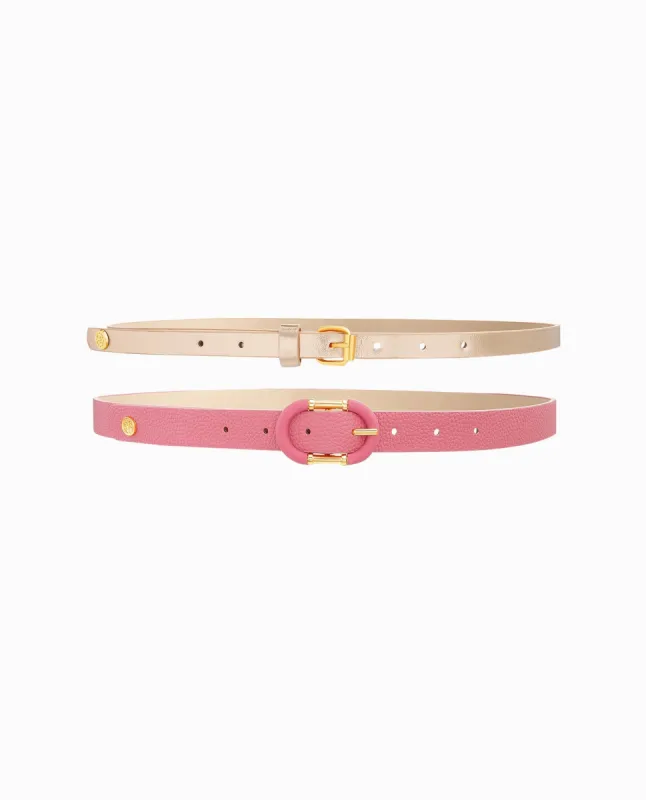 VEGAN LEATHER SKINNY BELT TWO-PIECE SET made by Nicole Miller