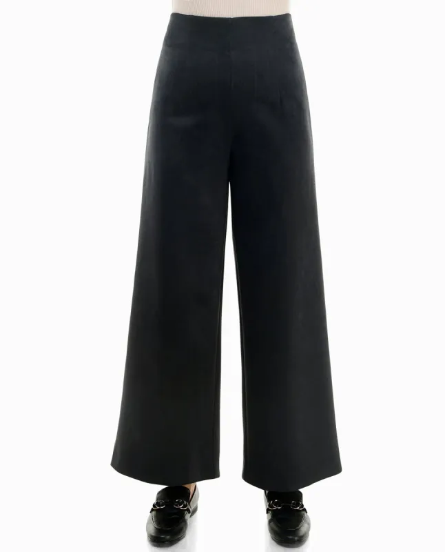 ELISE VEGAN SUEDE ZIPPER BACK WIDE LEG PANT sold by Nicole Miller